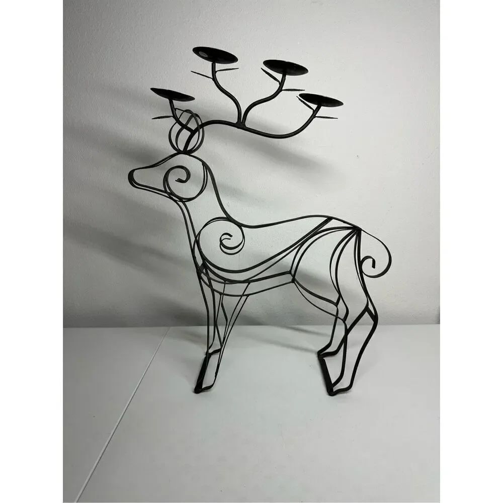Vintage Iron Christmas Winter Deer 4 Candle Holder Indoor Outdoor Country Cottag